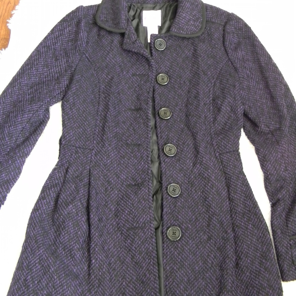 Dark Purple & Black Candies Pea Coat - Picture 1 of 8
